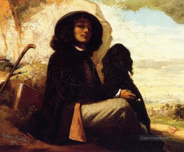 courbet maler - Selbst Porträt mit einem schwarzen Hund Realist Realismus maler Gustave Courbet
